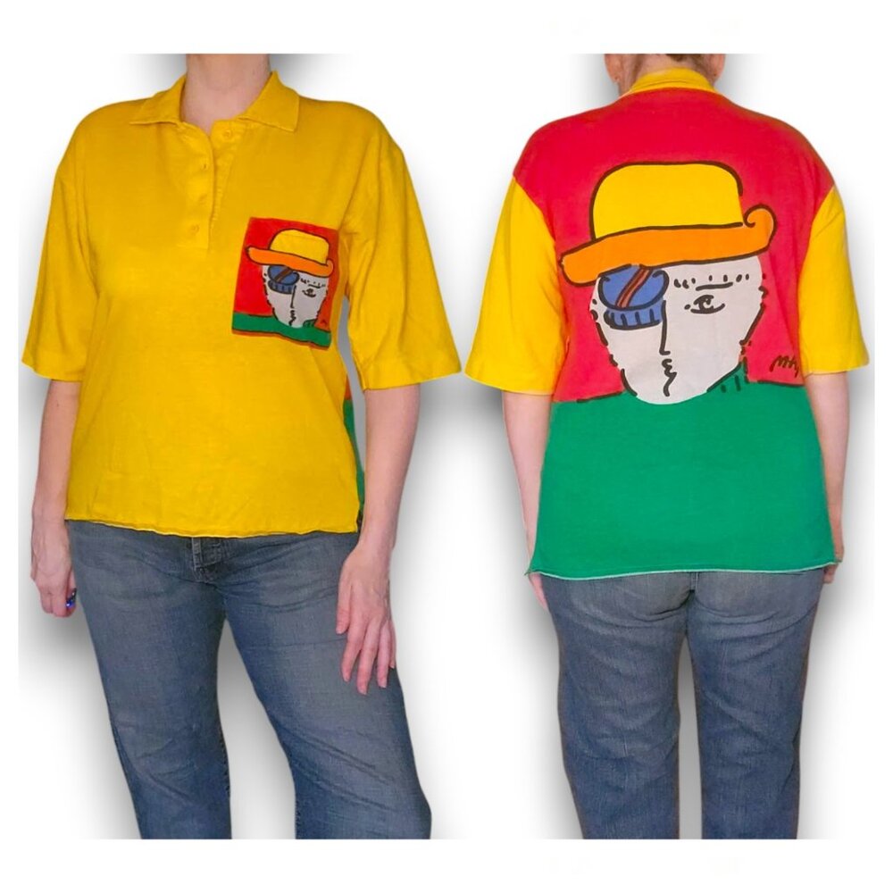 Vintage‎ 1987 PETER MAX Neomax Colorblock Art Polo Shirt